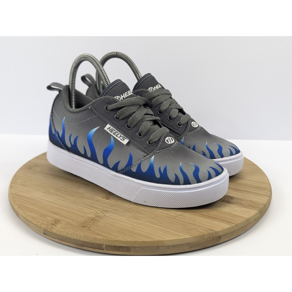 Heelys Shoes Youth 5 Boys Gray Blue Flames Skate Shoes Wheeled‎ Sneakers